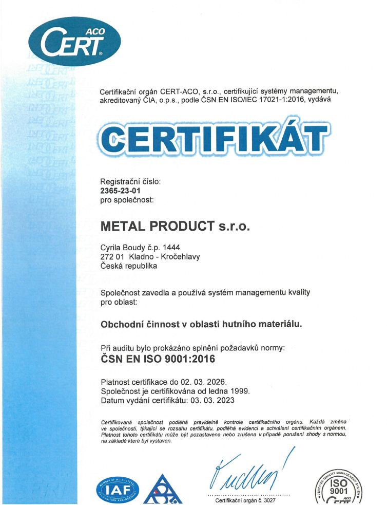 Certifikat ISO 9001:2016
